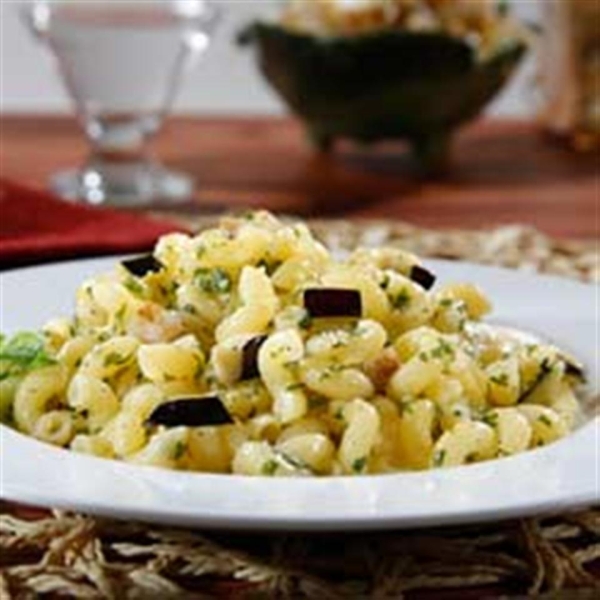 Gluten Free Elbows Pasta Salad with Pesto and Eggplant