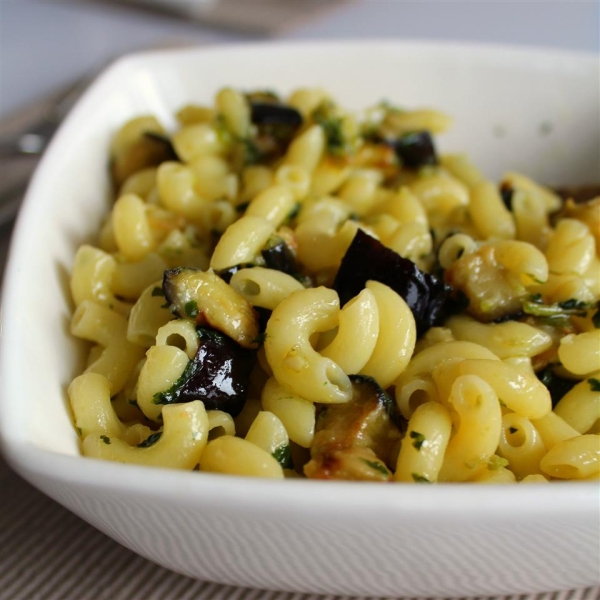 Gluten Free Elbows Pasta Salad with Pesto and Eggplant