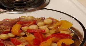 Pan-Seared Scallops with Pepper and Onions in Anchovy Oil