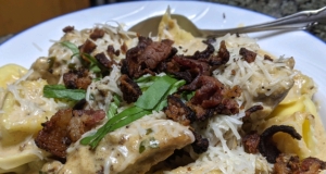Basil Chicken Ravioli Carbonara