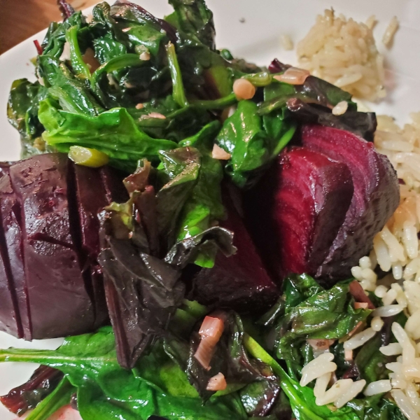 Roasted Beets and Sauteed Beet Greens