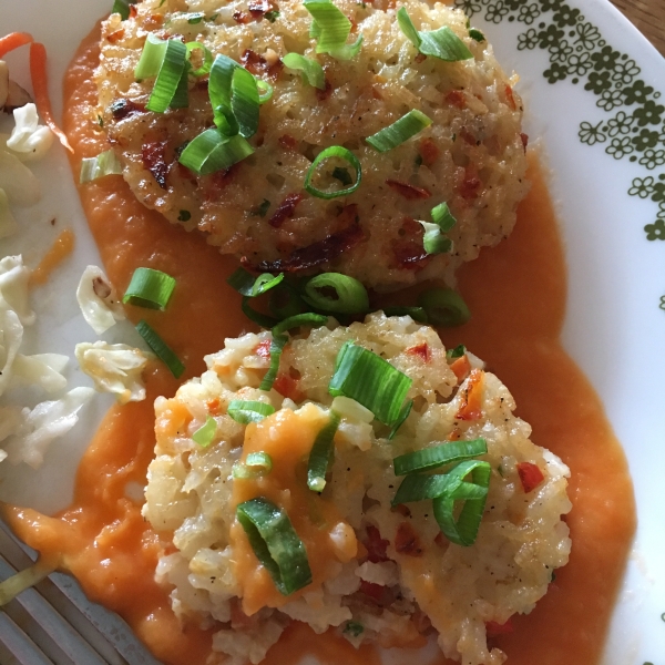 Golden Rice Cakes with Sweet Potato-Ginger Sauce