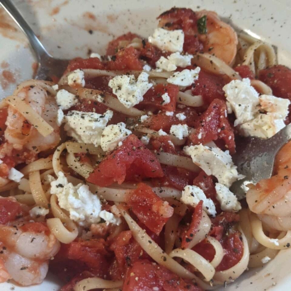 Fire Roasted Tomato and Feta Pasta with Shrimp