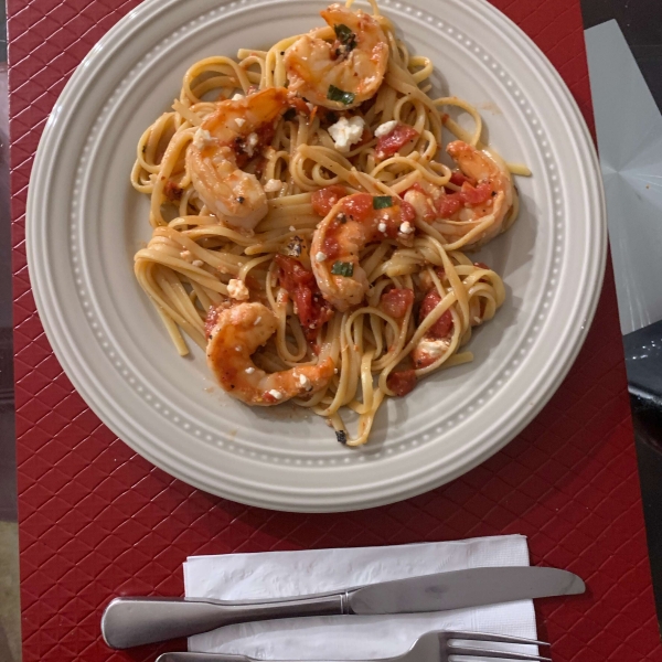 Fire Roasted Tomato and Feta Pasta with Shrimp