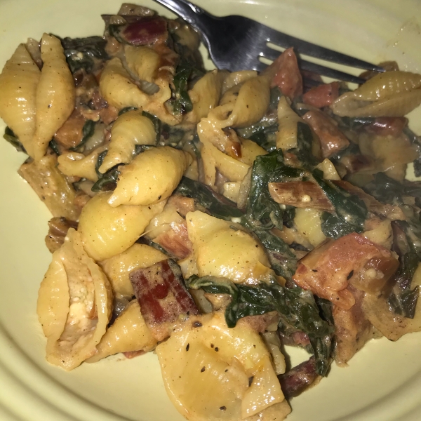 Spaghetti with Red Chard and Mustard Cream Sauce