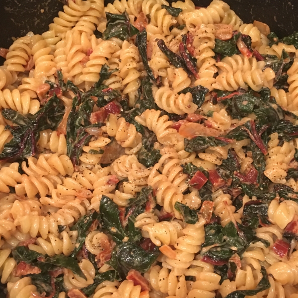 Spaghetti with Red Chard and Mustard Cream Sauce