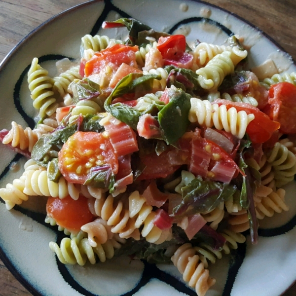 Spaghetti with Red Chard and Mustard Cream Sauce