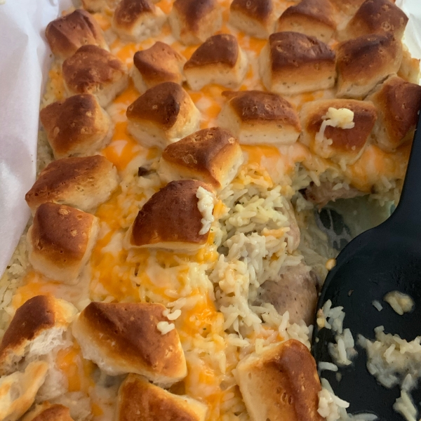 Chicken, Rice, and Biscuit Casserole