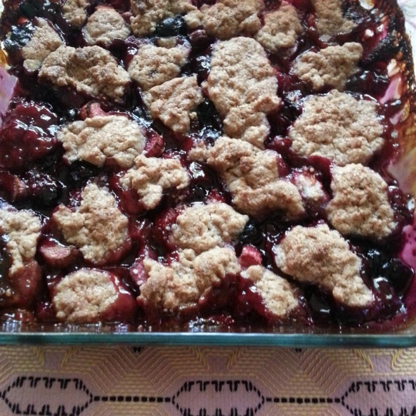Rhubarb, Strawberry, and Blueberry Cobblerette