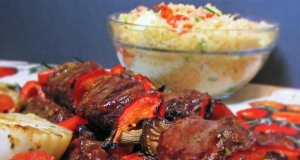 Sea-and-Shore Bison Kabobs with Mediterranean Couscous Salad