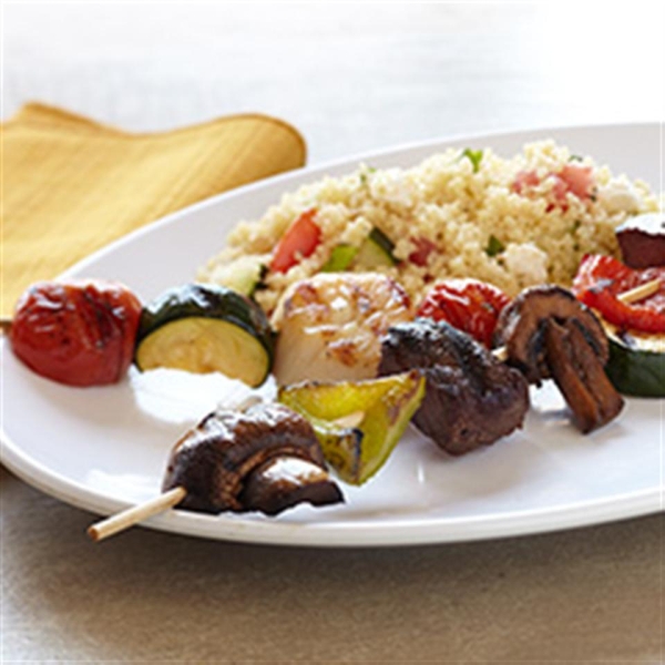 Sea-and-Shore Bison Kabobs with Mediterranean Couscous Salad