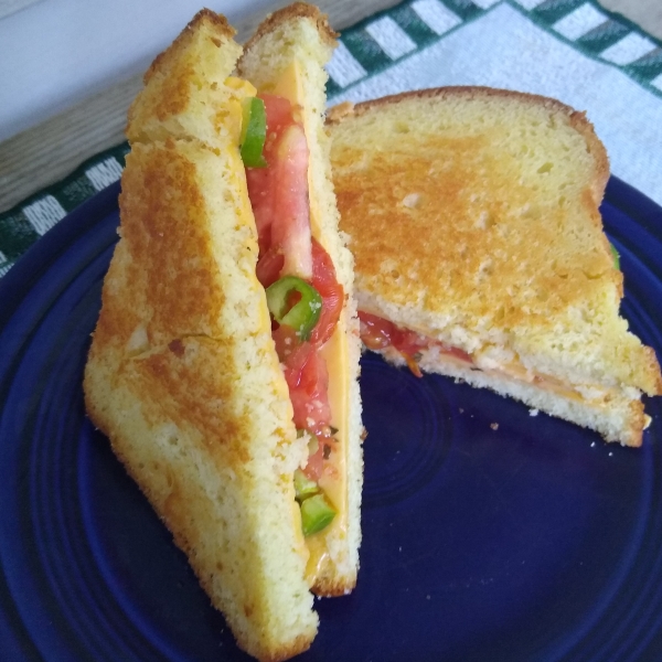 Grilled Cheese with Tomato, Peppers and Basil