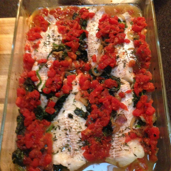 Baked Haddock with Spinach and Tomatoes