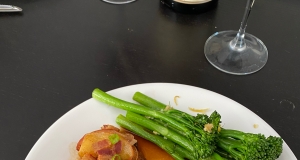 Pan Seared Pork Chops Topped with Brown Sugar Glazed Apples and Bacon