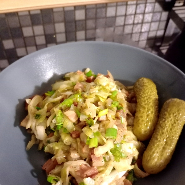 Fried Cabbage with Bacon, Onion, and Garlic