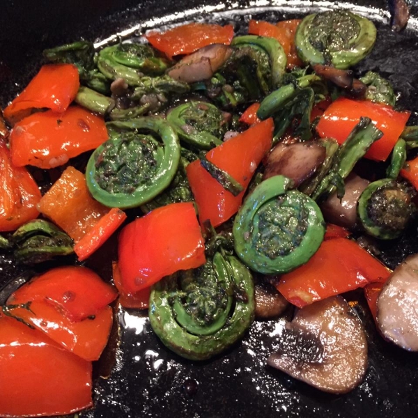 Spring Fiddleheads and Sweet Peppers