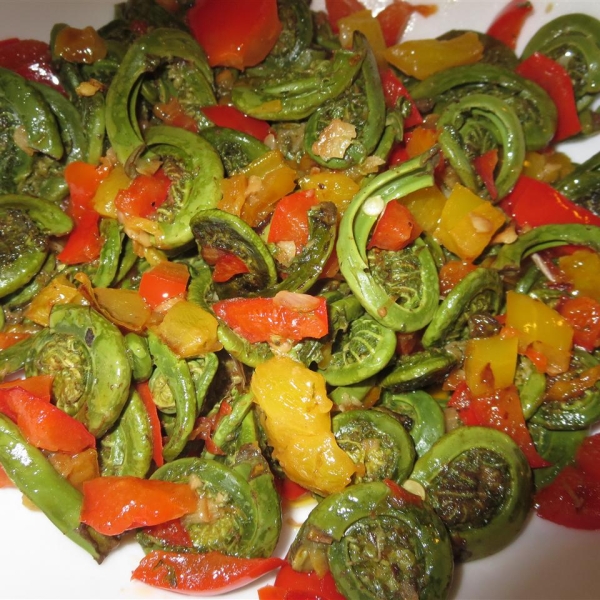 Spring Fiddleheads and Sweet Peppers