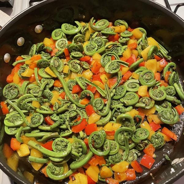 Spring Fiddleheads and Sweet Peppers
