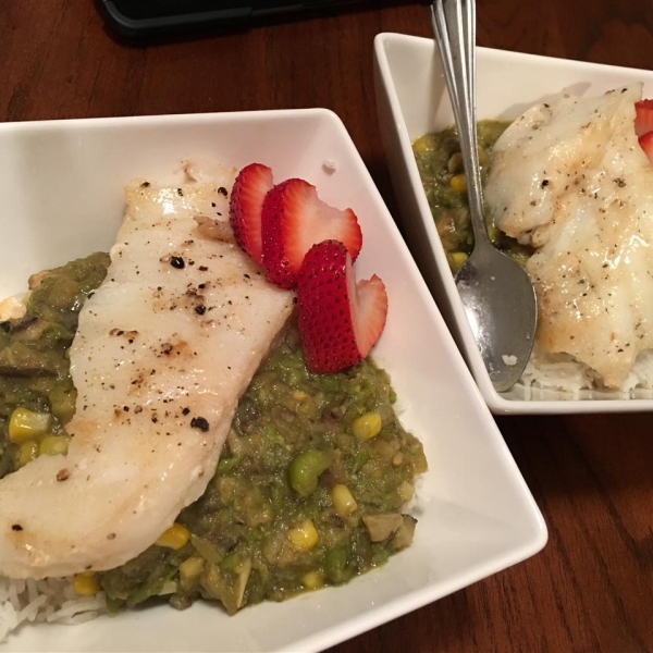 Spring Pea Green Curry with Black Cod and Strawberry