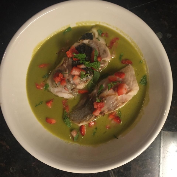 Spring Pea Green Curry with Black Cod and Strawberry