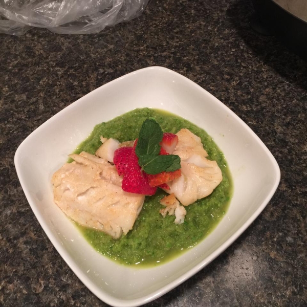 Spring Pea Green Curry with Black Cod and Strawberry