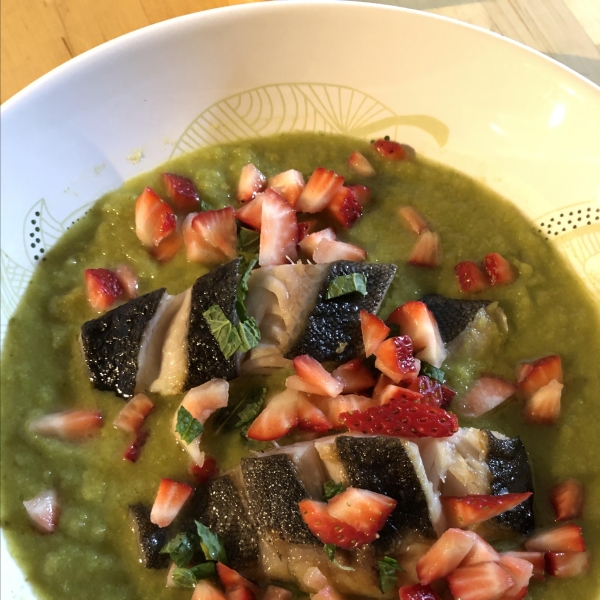 Spring Pea Green Curry with Black Cod and Strawberry