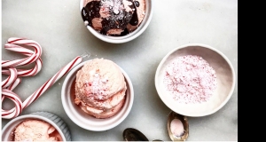 Peppermint Stick Ice Cream with Hot Fudge Sauce