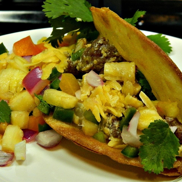 Ground Bison Breakfast Tacos with Pineapple Salsa