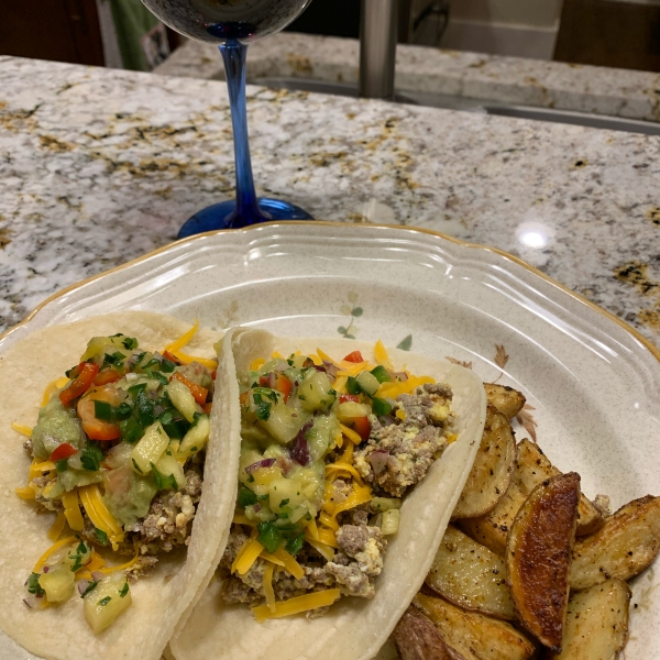 Ground Bison Breakfast Tacos with Pineapple Salsa