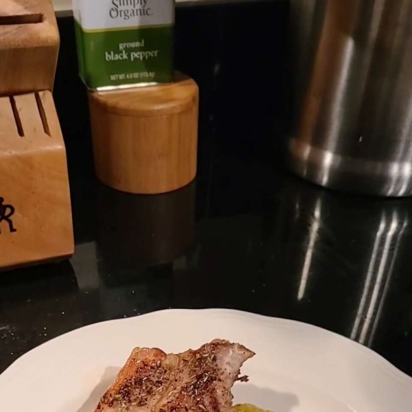 Pan-Seared Veal Chop with Roasted Kale Pesto and Butternut Squash and Parsnip Pu