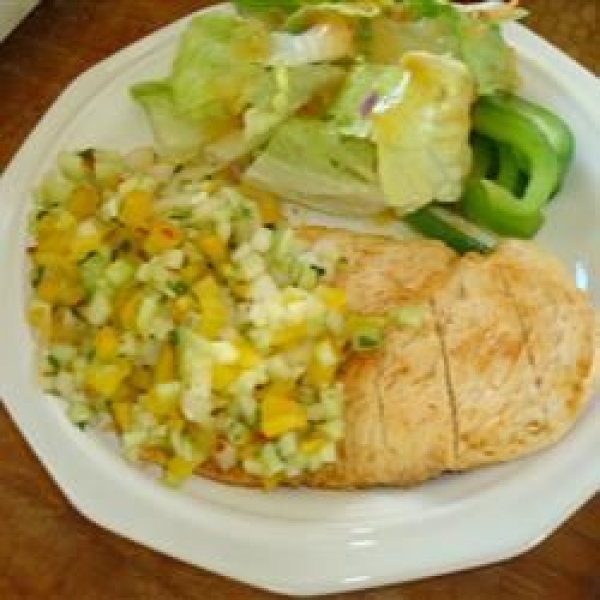 Grilled Chicken Breast with Cucumber and Pepper Relish