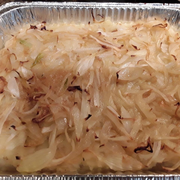 Mashed Root Vegetable Casserole with Caramelized Onions