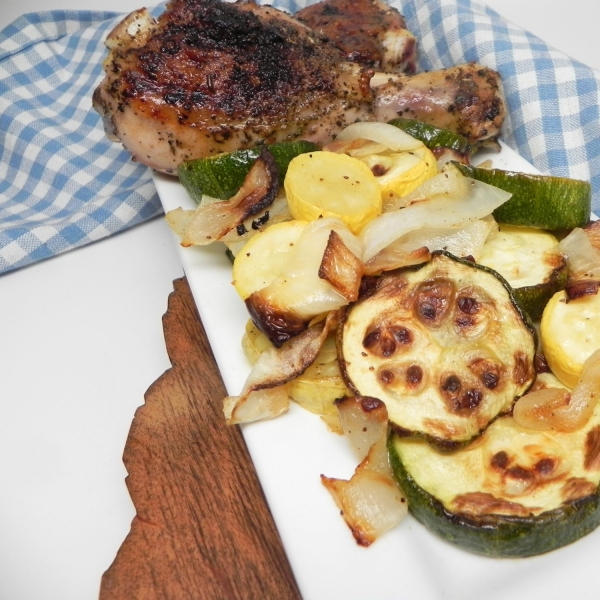 Air Fryer Zucchini, Yellow Squash, and Onion
