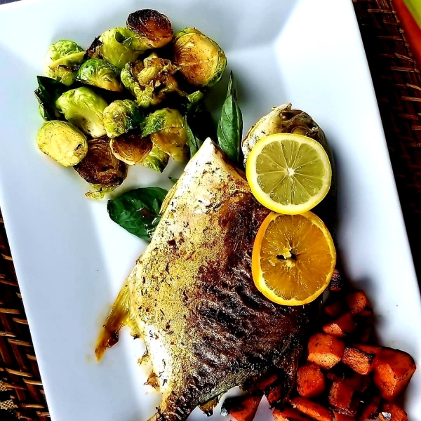 Grilled Golden Pompano with Sweet Potatoes