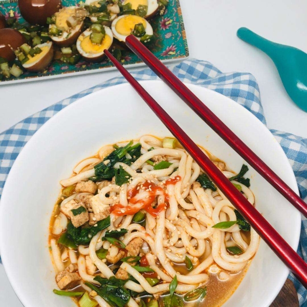 Miso Udon Noodles with Spinach and Tofu
