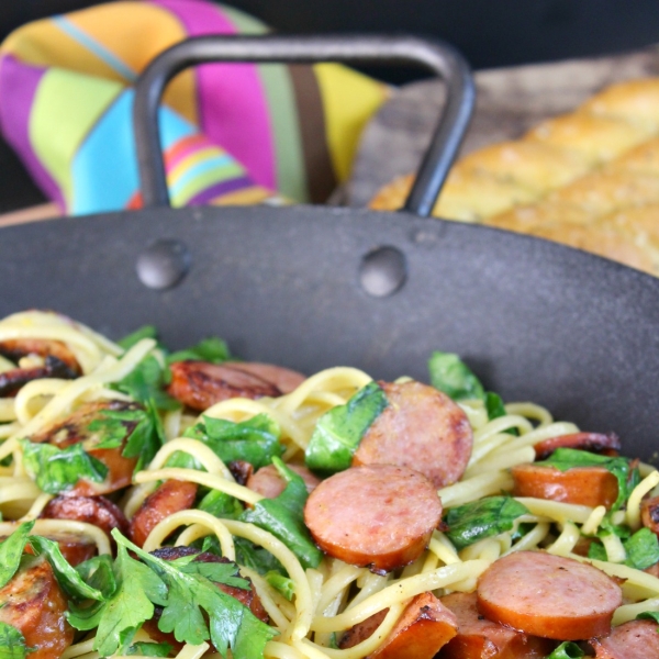 Linguine with Hillshire Farm® Smoked Sausage and Greens