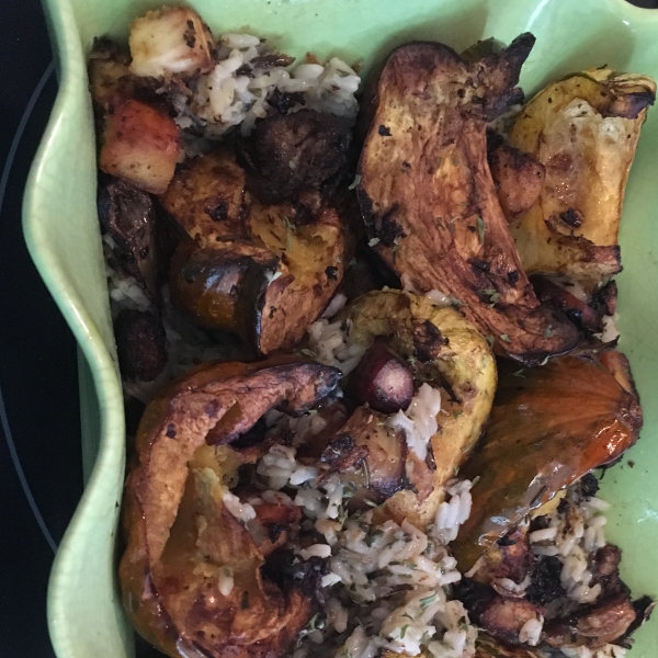 Balsamic Roasted Fennel and Acorn Squash Rice Casserole