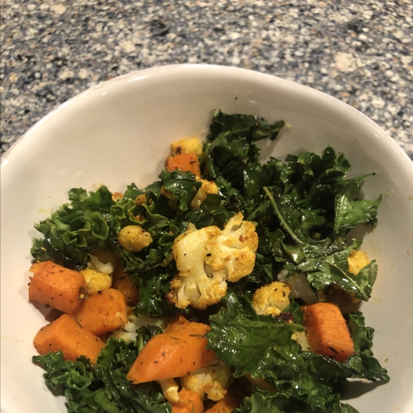 Roasted Curry-Spiced Sweet Potatoes and Cauliflower