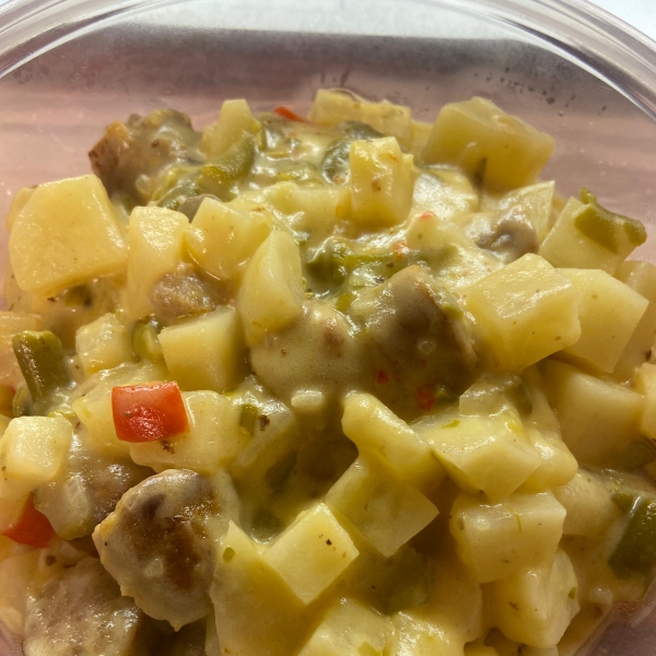 Cheesy Brat Stew for the Slow Cooker