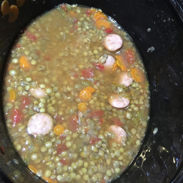 Slow Cooker Lentils and Sausage
