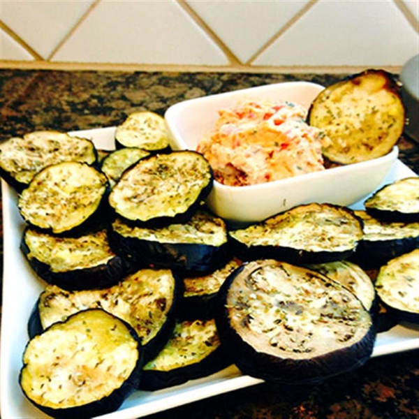 Salted Eggplant Chips with Bruschetta Spread