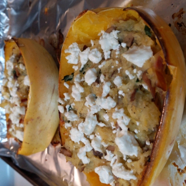 Keto Spaghetti Squash with Bacon and Blue Cheese