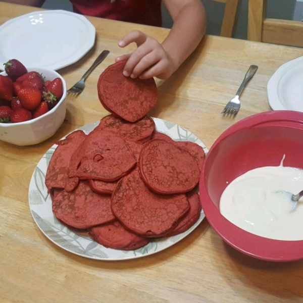 Red Velvet Pancakes with Cream Cheese Glaze