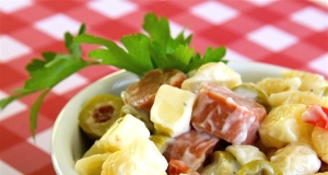 Cold Macaroni Salad with Hot Dogs