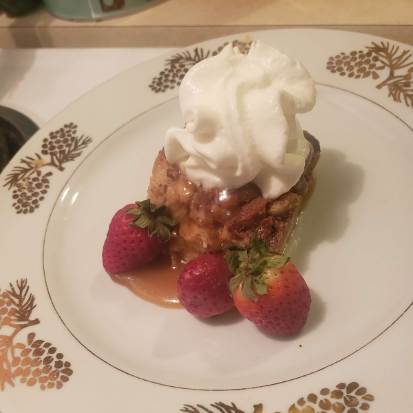 Peachy Bread Pudding with Caramel Sauce