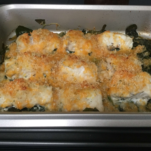 Crunchy Cheesy Fish and Spinach Casserole