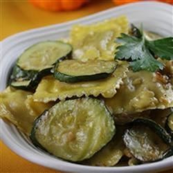 Zucchini with Mushroom Ravioli in Truffle Butter Sauce