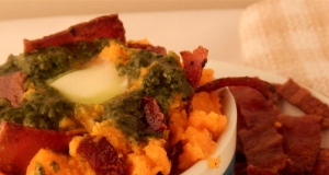 Basil Pesto and Bacon Mashed Sweet Potatoes