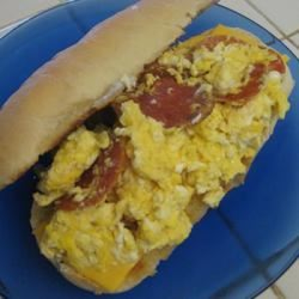Scrambled Egg and Pepperoni Submarine Sandwich