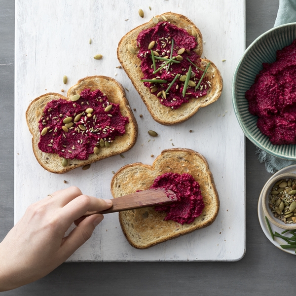 Middle Eastern Beet Hummus Toasts